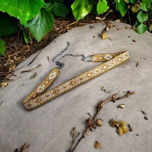 Bohemian Metallic Geometric Printed Choker Necklace Boho Neutral Brown and Tan